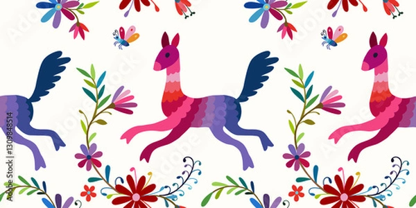 Obraz Mexican Otomi embroidery seamless pattern.