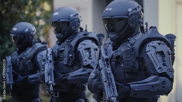 Fototapeta Futuristic Military Robots in Action