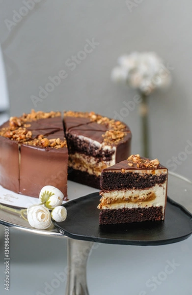 Fototapeta chocolate cake with nuts