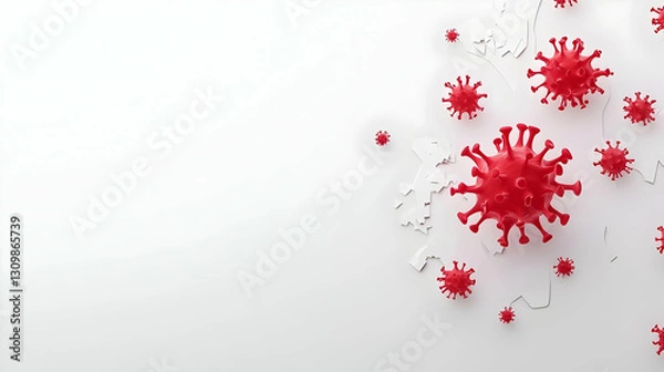 Fototapeta Red Virus Models on White Background for Scientific Themes and Concepts