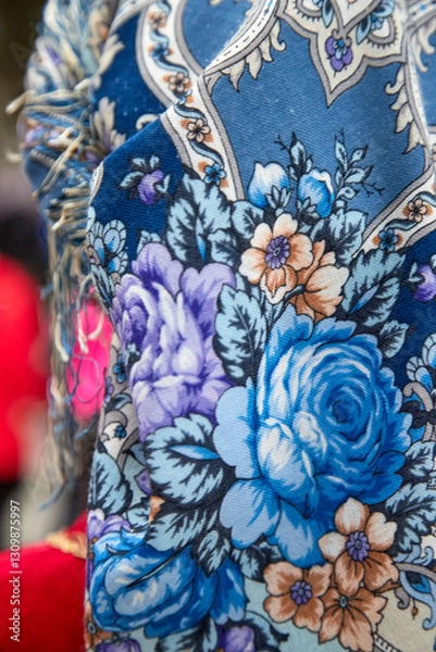 Obraz Russian folk pattern on a scarf and flowers