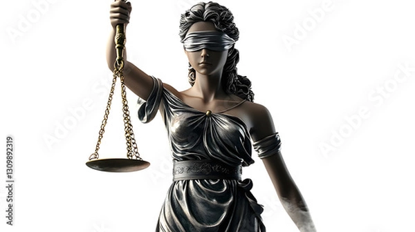Fototapeta Lady Justice Blindfolded with Scales - Symbol of Fairness on Transparent Background PNG