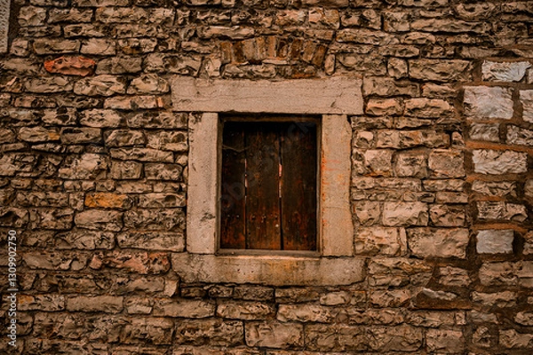 Fototapeta old window in stone wall