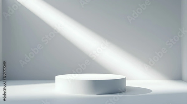 Obraz A sleek white podium under a soft spotlight, minimalist product display, clean studio background