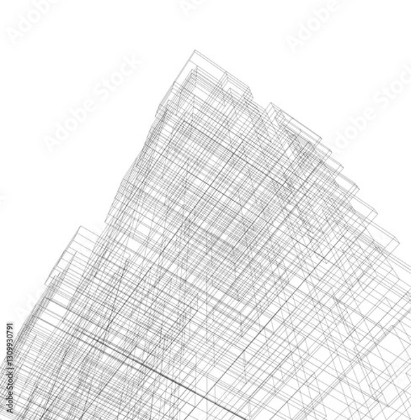 Fototapeta Abstract Facade of a Modern Building in Line Drawing
