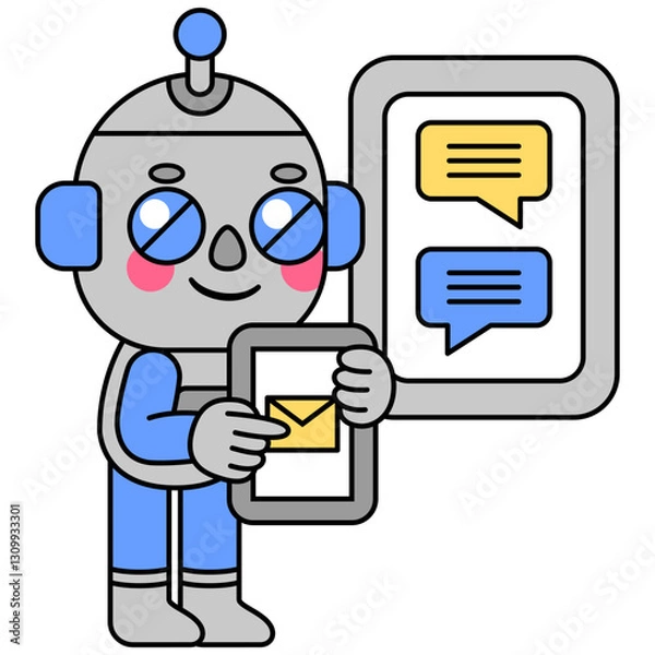 Fototapeta Cute robot holding a phone