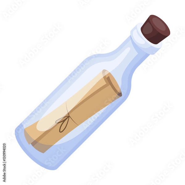 Obraz Message in the bottle icon in cartoon style isolated on white background. Pirates symbol stock vector illustration.