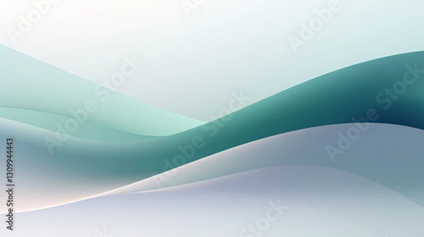 Fototapeta A flat minimalist background design with white and green curvy elements, perfect for product booklets, technology wallpapers, displays, and presentations.

