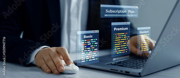 Fototapeta Subscription plan concept. Paid online service subscription plan.Subscription plan offers exclusive access to premium content, special discounts, and priority support.