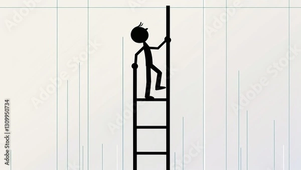 Fototapeta Minimalist black stick figure and stairs