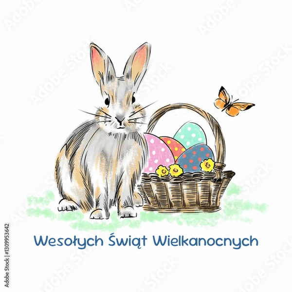 Obraz easter bunny with basket wesołych świąt