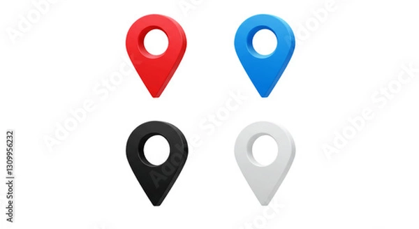 Obraz Map Pin Icon Set - Red, Blue, Black, White - Location Marker 3D
