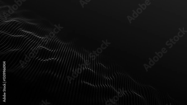 Fototapeta White line black background. Abstract beautiful dynamic color digital particle wave and glowing background , Digital particle technology background . on the gradient background
