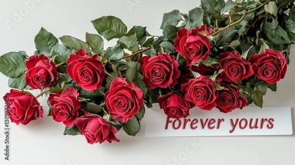 Obraz "Forever yours" with vibrant red roses arranged elegantly against white