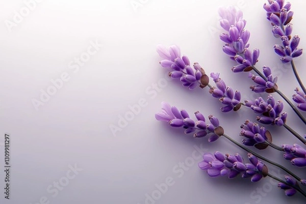 Obraz Soft lavender flowers on the side against a white gradient