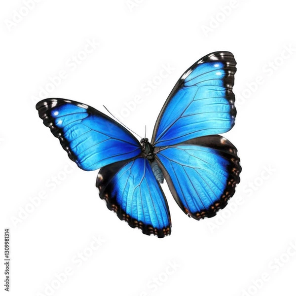 Fototapeta Beautiful blue butterfly with open wings on a white background
