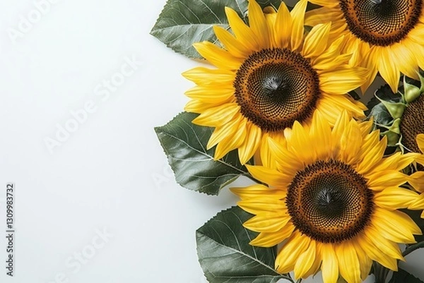 Obraz Vibrant yellow sunflowers side-placed with gradient white space