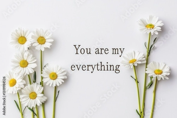 Obraz "You are my everything" with white daisies placed beside on white background