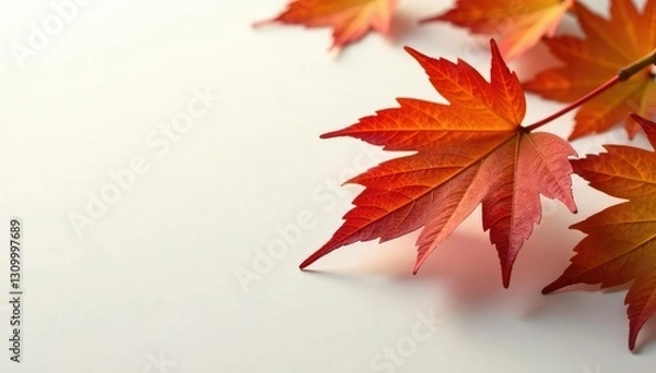 Fototapeta Large leaf of a maple tree against a clean white surface, branch, trees
