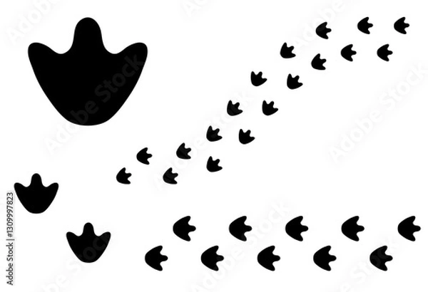 Fototapeta Decorative Simple Herbavore Dinosaur Tracks or Walking Footprints, Silhouette Clipart set on a Transparent Background