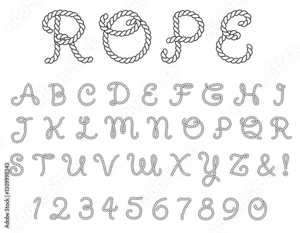 Fototapeta Decorative Rope Alphabet Letter and Number Outline Clipart - Isolated on a Transparent Background