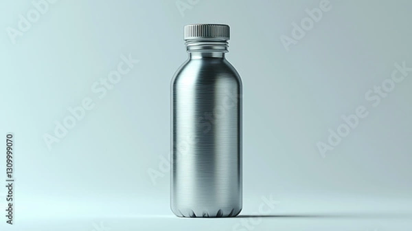 Obraz Aluminum water bottle with matte finish on plain background, showcasing sleek and modern design. bottle minimalist style and metallic texture make it ideal for eco friendly branding
