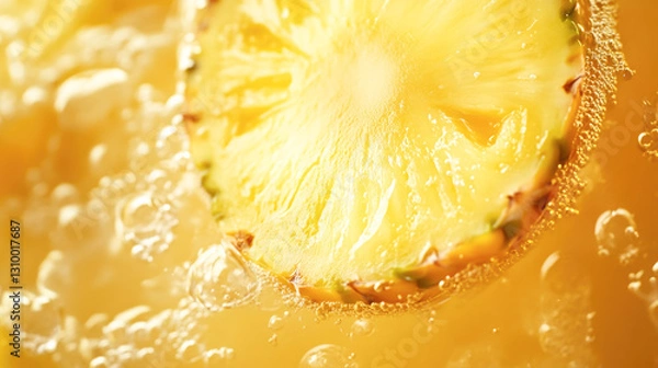 Obraz Close-up of fresh pineapple slice in fizzy bubbles
