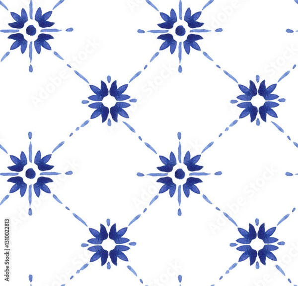 Obraz Hand painted watercolor flower like Moroccan scroll ornamental allover seamless tile pattern in repeat.