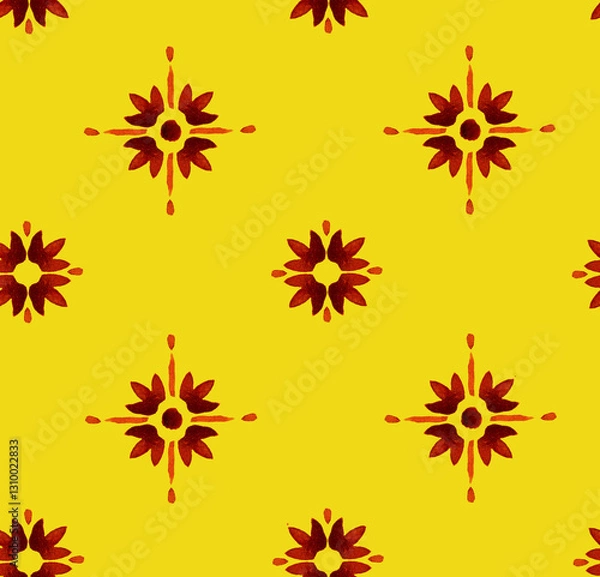 Obraz Hand painted watercolor flower like Moroccan scroll ornamental allover seamless tile pattern in repeat.