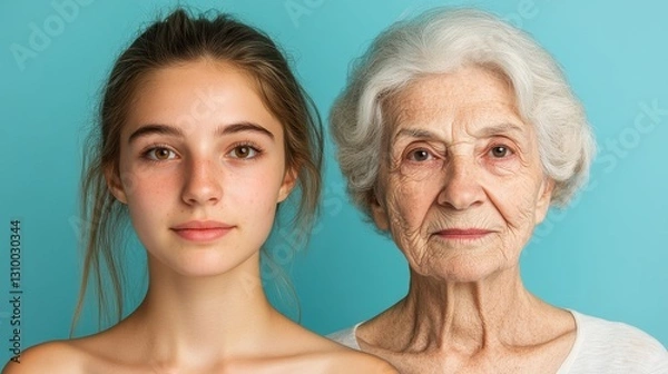 Fototapeta Generations: Youth and Age in Shared Portrait; Two Women Side-by-Side Contrasting Beauty, Wisdom