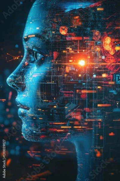 Fototapeta Futuristic Profile with Abstract Digital Elements
