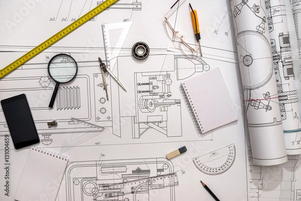 Fototapeta engineering project with work tools