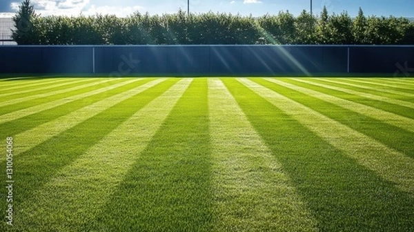 Fototapeta Idyllic football stadium featuring a pristine playing surface.