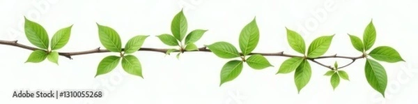 Fototapeta Leaves on a branch isolated on white background, simple, plants
