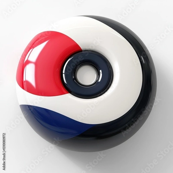 Fototapeta colorful, glossy round object featuring design with red, white, and blue colors, perfect for playful designs and illustrations