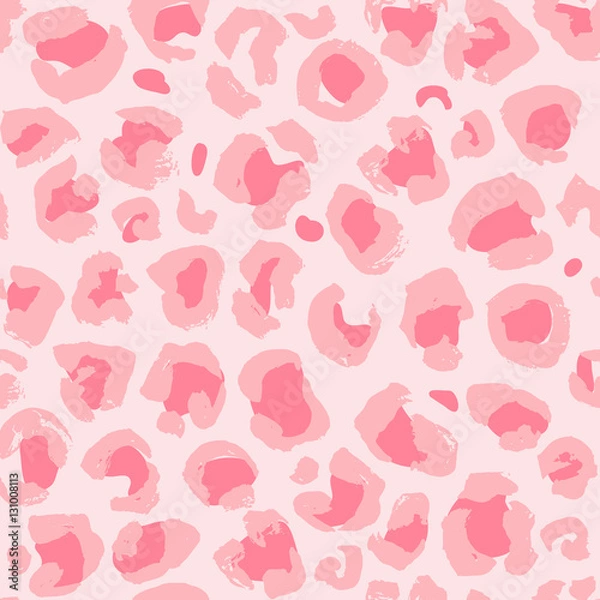 Fototapeta Vector illustration leopard print seamless pattern. Pink hand drawn background.