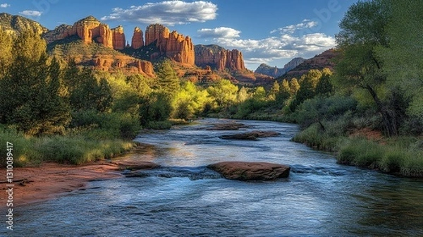 Fototapeta Tranquil river in forest at Slide Rock State Park
