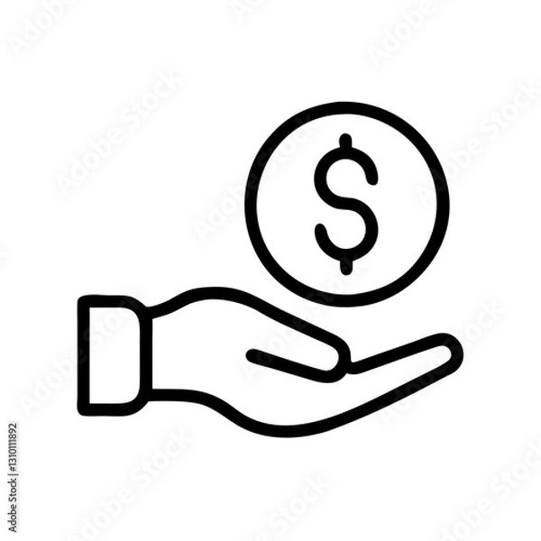 Obraz Financial support icon with hand and dollar coin in outline style