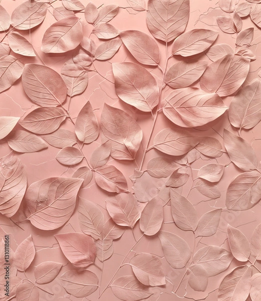 Fototapeta A close-up view of textured, blush pink leaves arranged on a smooth, pastel pink backdrop.