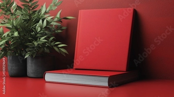 Fototapeta 3d red book with blank cover on red background