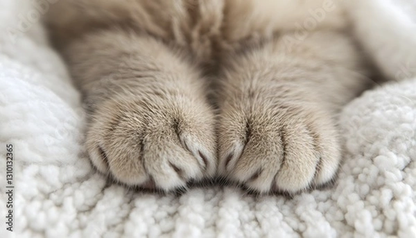 Fototapeta Fluffy Cat Paws Resting On Soft Blanket