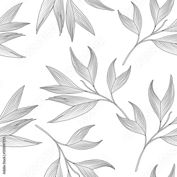 Fototapeta Black and white seamless pattern with palm leaves.