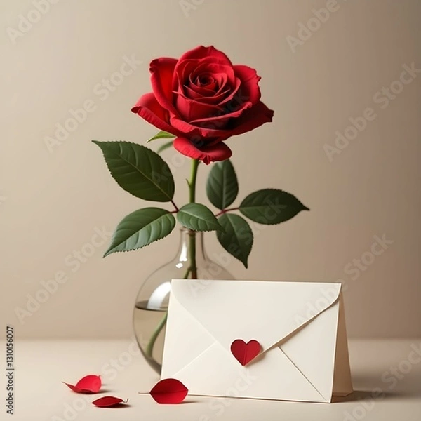 Obraz red rose and envelope