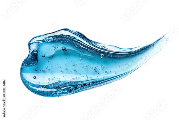 Fototapeta Smear of skincare transparent hygiene Translucent blue gel spreading with bubbles liquid cream on a white background, creating a refreshing and clean aesthetic