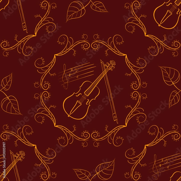 Obraz Freehand line art seamless pattern with musical and floral elements
