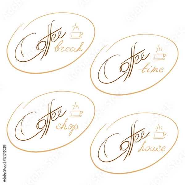 Obraz Set of handwritten coffee theme lettering elements.