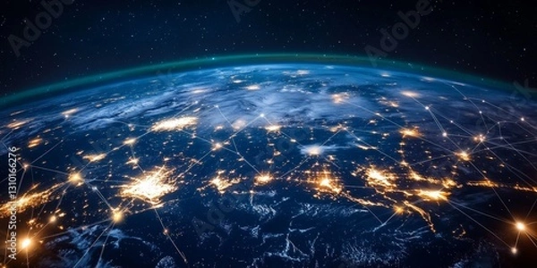 Fototapeta Connected World with Global Network of Lights and Lines