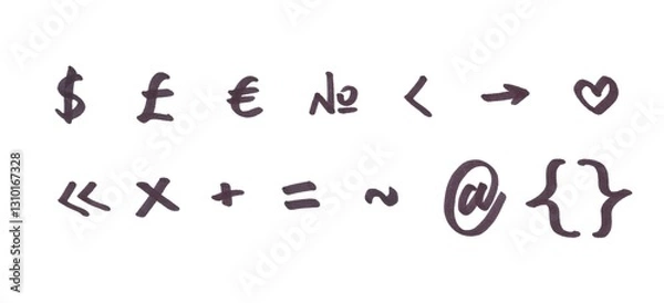 Fototapeta Special Characters and Punctuation Symbol Set, Hand-drawn Marker Glyphs with black color on White Background