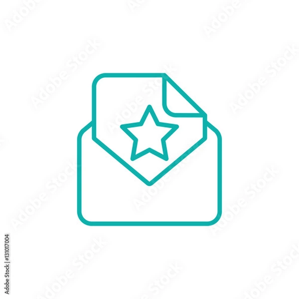 Fototapeta envelope email postcard card letter with star thin line outline blue on white vector icon