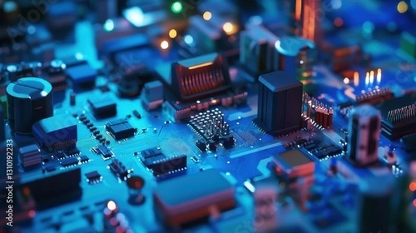 Fototapeta Close-up of the process of assembling and repairing electronic components on a circuit board